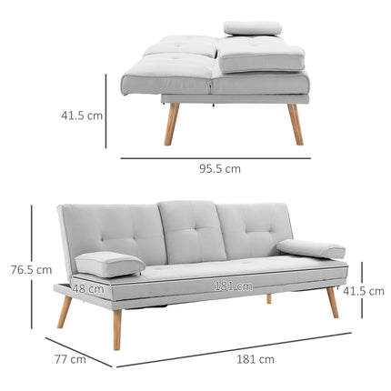 3 Seater Scandinavian Recliner Sofa Bed with Adjustable Back and Middle Table Cup Holder - Grey