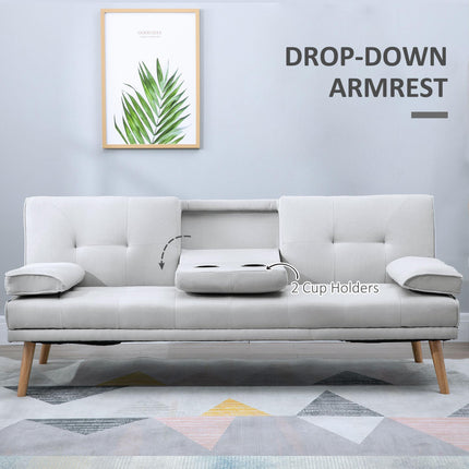3 Seater Scandinavian Recliner Sofa Bed with Adjustable Back and Middle Table Cup Holder - Grey