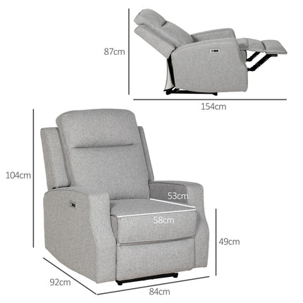 150° Electric Reclining Chair with USB Port and Footrest - Grey