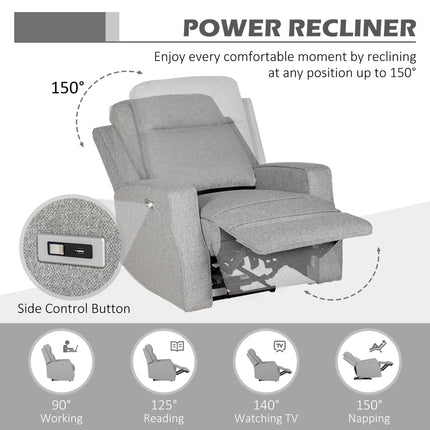 150° Electric Reclining Chair with USB Port and Footrest - Grey