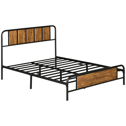 Industrial Double Bed Frame with Curved Headboard - Black Steel