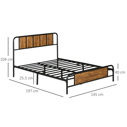 Industrial Double Bed Frame with Curved Headboard - Black Steel