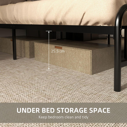 Industrial Double Bed Frame with Curved Headboard - Black Steel