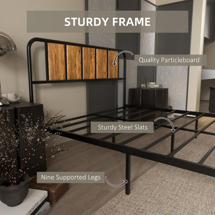 Industrial Double Bed Frame with Curved Headboard - Black Steel
