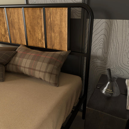 Industrial Double Bed Frame with Curved Headboard - Black Steel