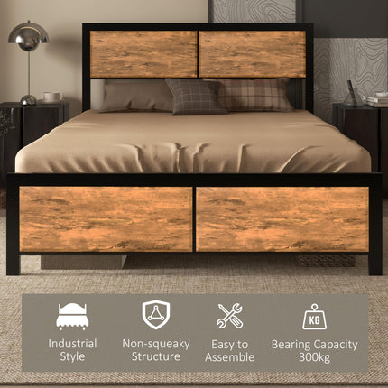 Industrial Double Bed Frame with Under-Bed Storage - Rustic Brown