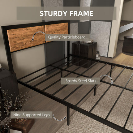 Industrial Double Bed Frame with Under-Bed Storage - Rustic Brown