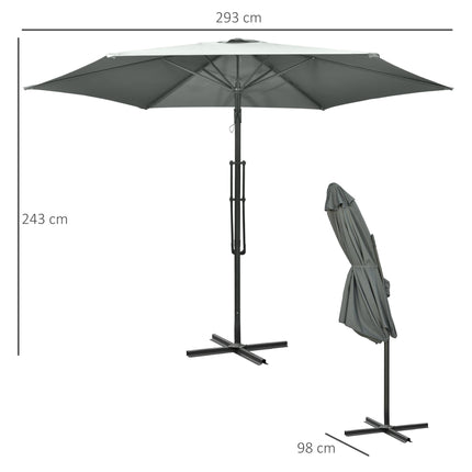 3 Metre Cantilever Parasol with Crank Handle and Cross Base - Grey