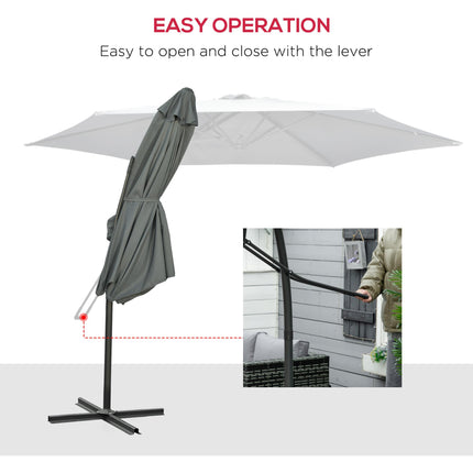 3 Metre Cantilever Parasol with Crank Handle and Cross Base - Grey