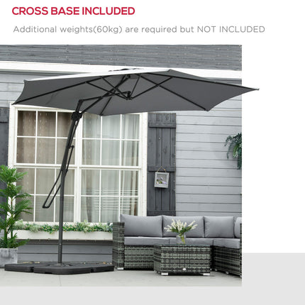 3 Metre Cantilever Parasol with Crank Handle and Cross Base - Grey