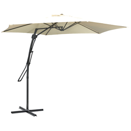 3m Cantilever Patio Parasol with Easy Lever Crank, Cross Base & 6 Metal Ribs - Cream White