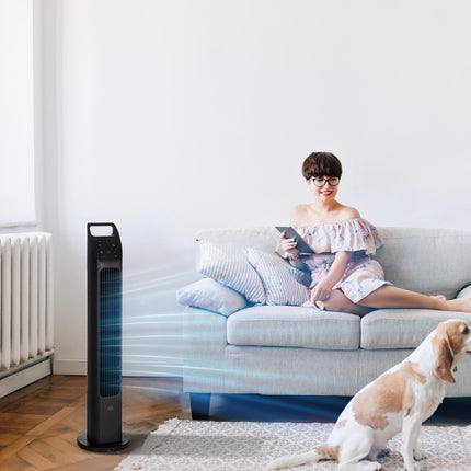 Oscillating Tower Fan with Remote, 4H Timer, 3 Speeds, Quiet Cooling Floor Fan for Home Bedroom Office - Black