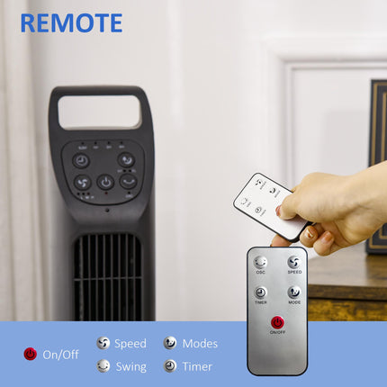 Oscillating Tower Fan with Remote, 4H Timer, 3 Speeds, Quiet Cooling Floor Fan for Home Bedroom Office - Black