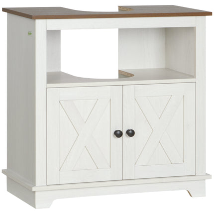 Under Sink Bathroom Vanity Unit with Double Doors and U-Shaped Cut-Out - White