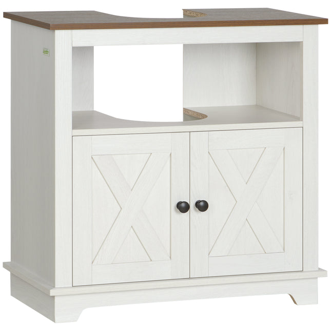 Under Sink Bathroom Vanity Unit with Double Doors and U-Shaped Cut-Out - White