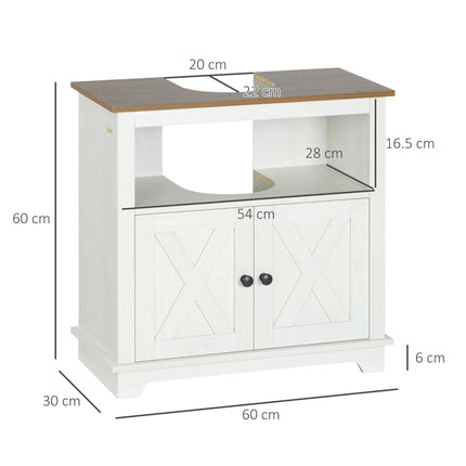 Under Sink Bathroom Vanity Unit with Double Doors and U-Shaped Cut-Out - White