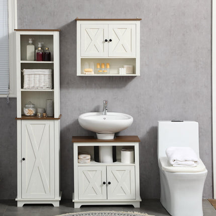 Under Sink Bathroom Vanity Unit with Double Doors and U-Shaped Cut-Out - White