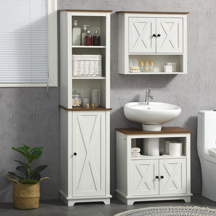 Tall Bathroom Storage Cabinet with Door & Adjustable Shelves 39.5x30x160 cm - White