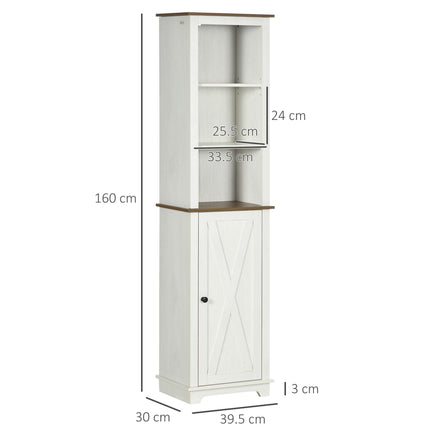 Tall Bathroom Storage Cabinet with Door & Adjustable Shelves 39.5x30x160 cm - White