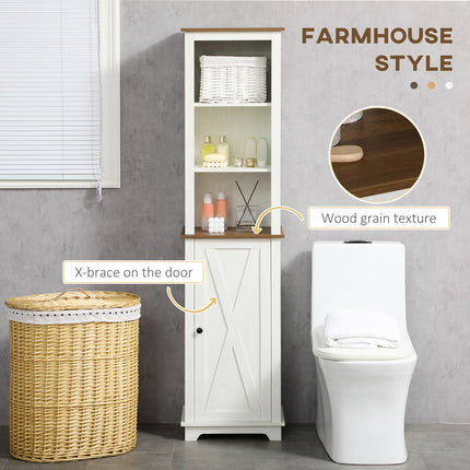 Tall Bathroom Storage Cabinet with Door & Adjustable Shelves 39.5x30x160 cm - White