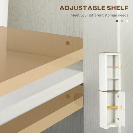 Tall Bathroom Storage Cabinet with Door & Adjustable Shelves 39.5x30x160 cm - White