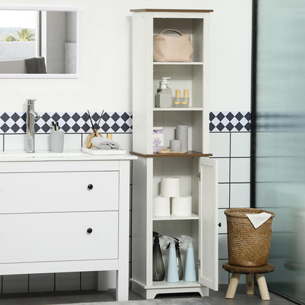 Tall Bathroom Storage Cabinet with Door & Adjustable Shelves 39.5x30x160 cm - White
