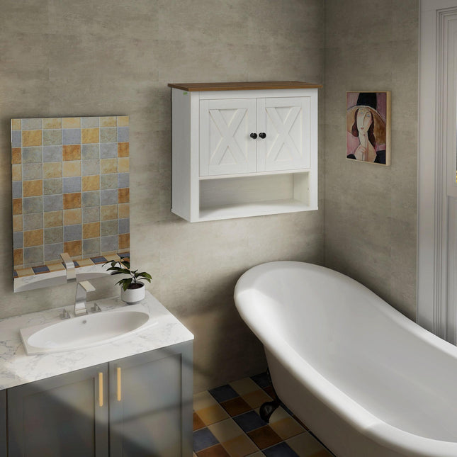 On-Wall Farmhouse Bathroom Storage Cabinet - White