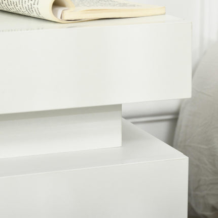 White Bedside Cabinet with LED Light and 2 Drawers - High Gloss Finish