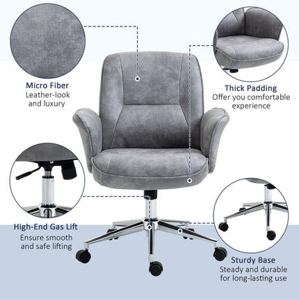Ergonomic Mid Back Swivel Office Desk Chair for Home Study Bedroom - Light Grey