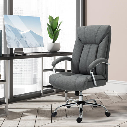 Swivel Desk Chair with Adjustable Height, Armrests & Wheels for Home Office - Grey Linen