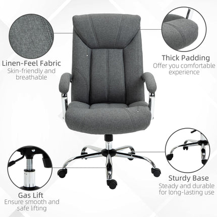 Swivel Desk Chair with Adjustable Height, Armrests & Wheels for Home Office - Grey Linen