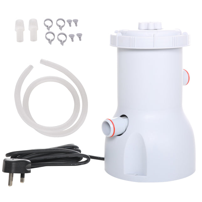 Cartridge Filter Pump for 13'-15' Above Ground Pools 800GPH with Hose & Clamps - White