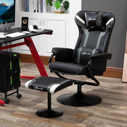 Reclining Chair and Stool Set, Recliner Chair with Headrest, Gaming Chair with L