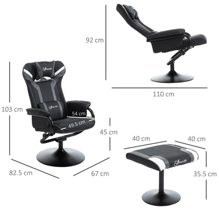 Reclining Chair and Stool Set, Recliner Chair with Headrest, Gaming Chair with L