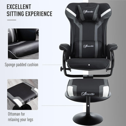 Reclining Chair and Stool Set, Recliner Chair with Headrest, Gaming Chair with L