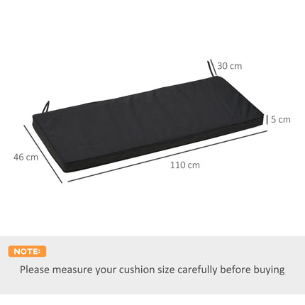 2-Seater Garden Bench Cushion Set Water Resistant - Black