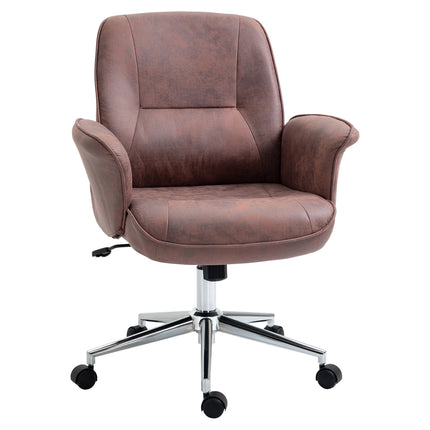 Microfibre Mid Back Swivel Office Desk Chair with Armrests - Red