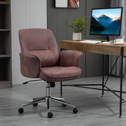 Microfibre Mid Back Swivel Office Desk Chair with Armrests - Red