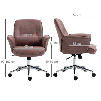 Microfibre Mid Back Swivel Office Desk Chair with Armrests - Red