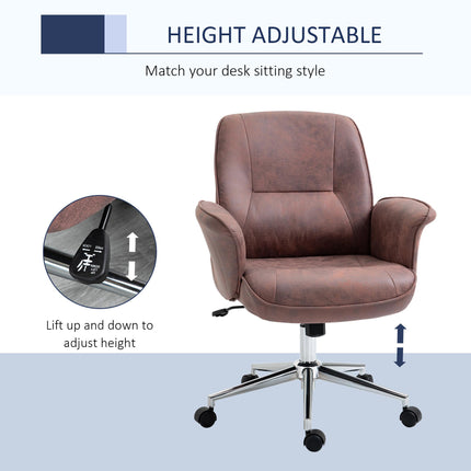 Microfibre Mid Back Swivel Office Desk Chair with Armrests - Red