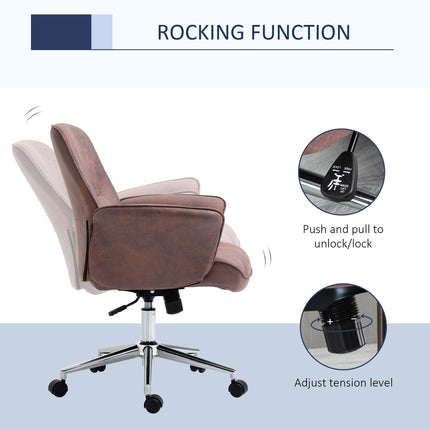 Microfibre Mid Back Swivel Office Desk Chair with Armrests - Red