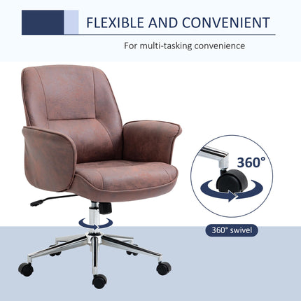 Microfibre Mid Back Swivel Office Desk Chair with Armrests - Red