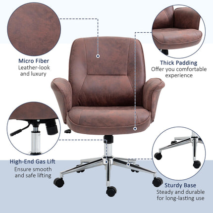 Microfibre Mid Back Swivel Office Desk Chair with Armrests - Red