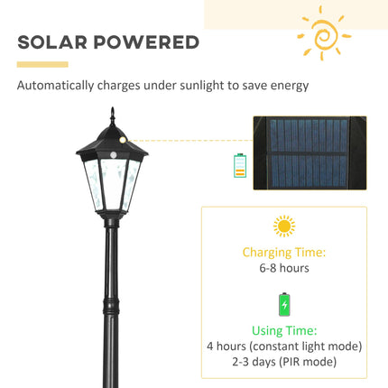 2.4 Metre LED Solar Garden Lamp Post with PIR Motion Sensor - Black