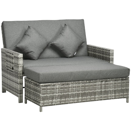 2 Seater Outdoor Rattan Daybed Set with Fire Retardant Cushions - Grey