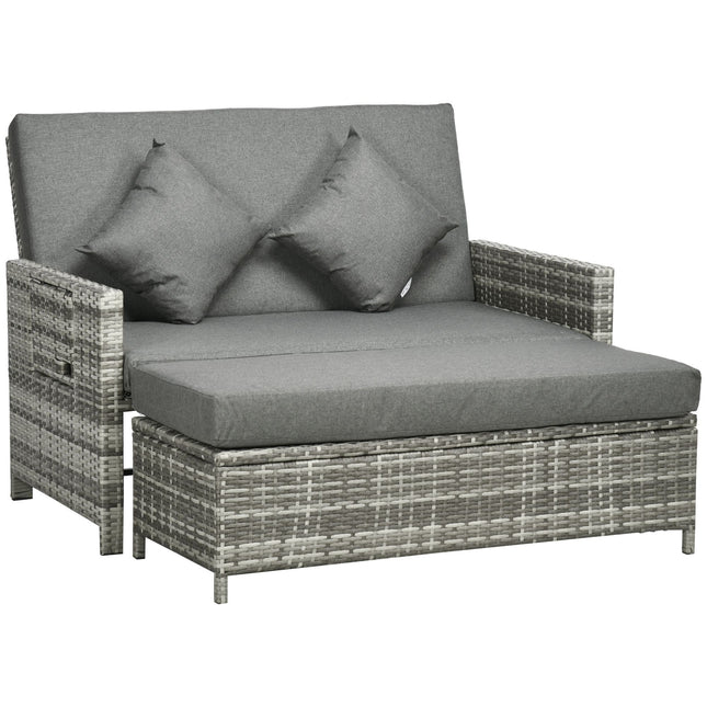 2 Seater Outdoor Rattan Daybed Set with Fire Retardant Cushions - Grey
