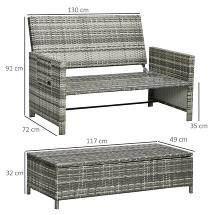 2 Seater Outdoor Rattan Daybed Set with Fire Retardant Cushions - Grey