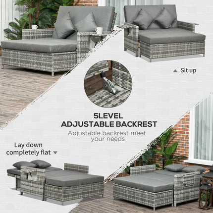 2 Seater Outdoor Rattan Daybed Set with Fire Retardant Cushions - Grey