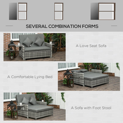 2 Seater Outdoor Rattan Daybed Set with Fire Retardant Cushions - Grey