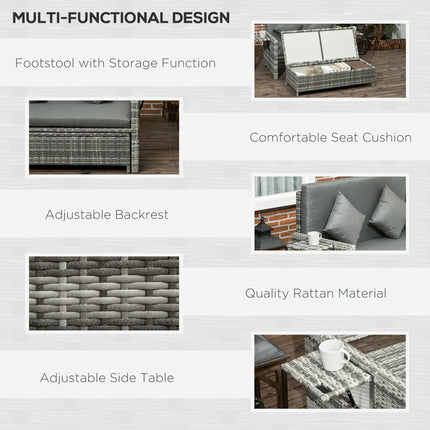 2 Seater Outdoor Rattan Daybed Set with Fire Retardant Cushions - Grey